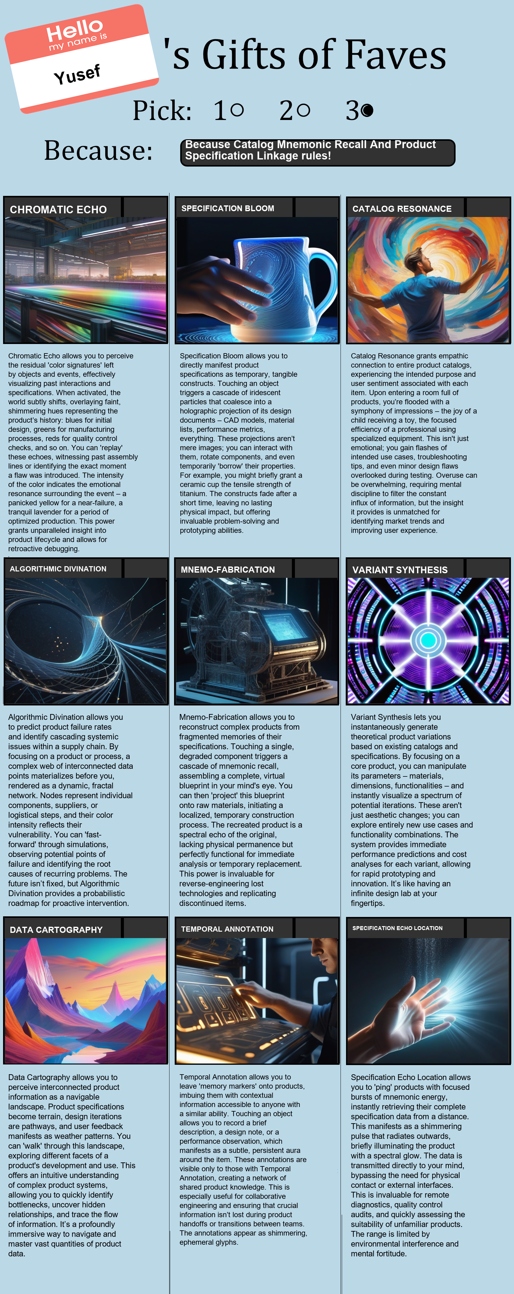 Catalog Mnemonic Recall And Product Specification Linkage