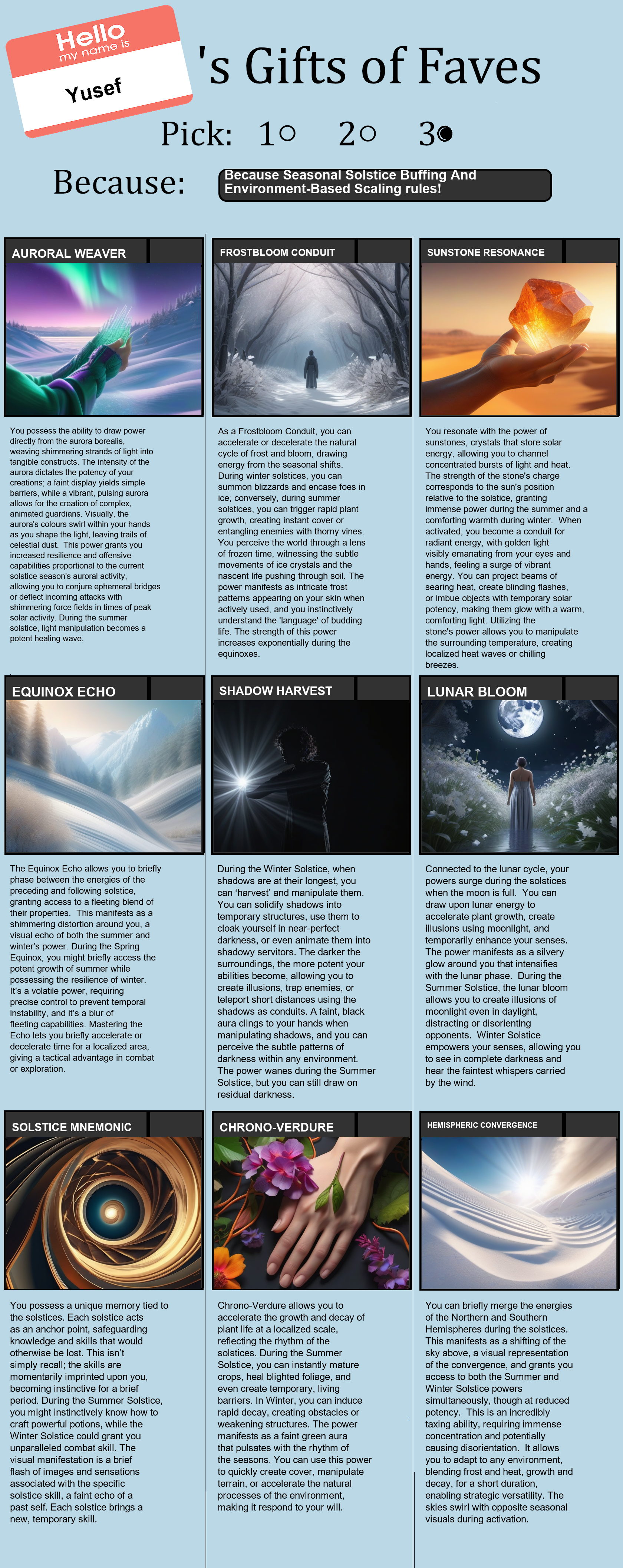Seasonal Solstice Buffing And Environment-Based Scaling