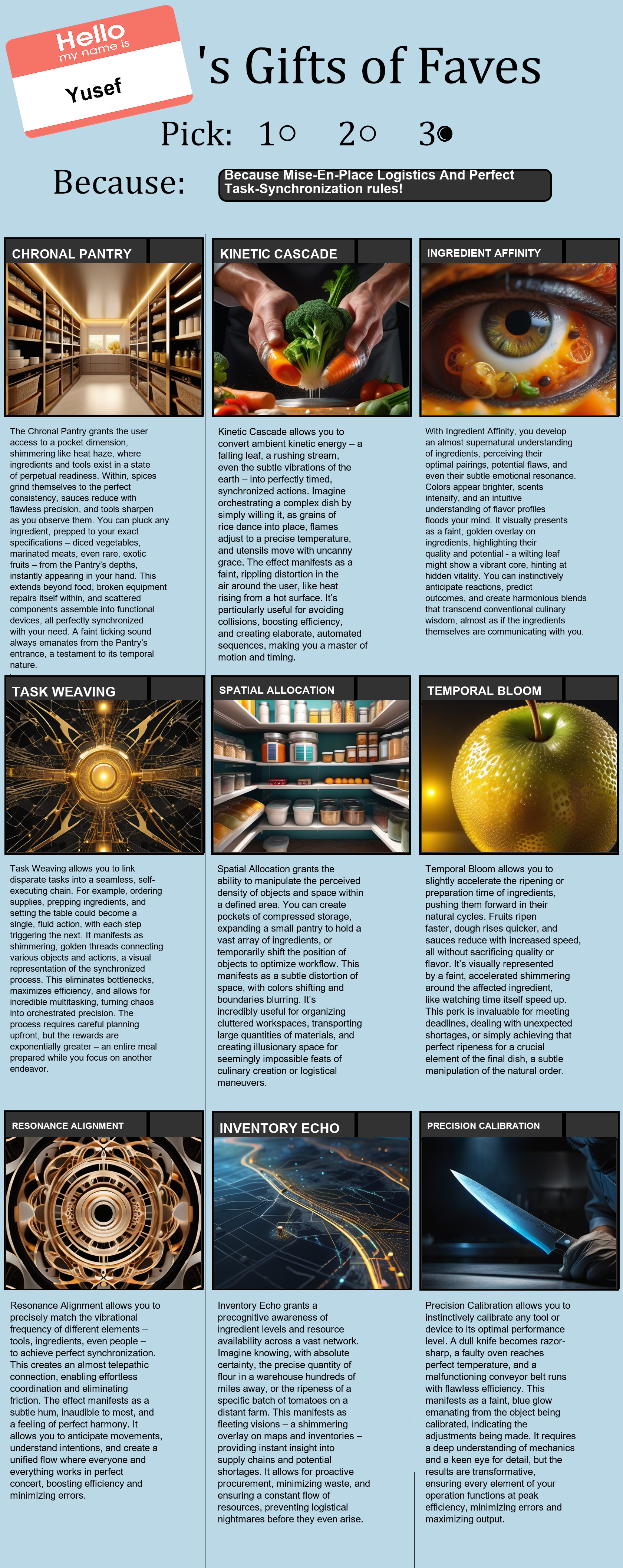 Mise-En-Place Logistics And Perfect Task-Synchronization